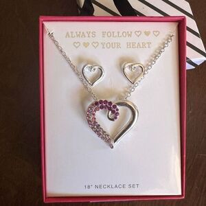 18" HEART NECKLACE & EARRINGS JEWELRY‎ SET!